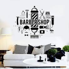 Adesivos de parede para barbearia, ferramentas de barbeiro personalizadas, decalques de vinil, salão de beleza, tabuleta de janela, decoração de parede decalslf2 2024 - compre barato