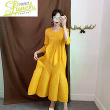 Yellow Spring Pleated Women Korean Long Dress Elegant Party Summer Ladies Dresses Black Vintage Vestido De Festa KJ5630 2024 - buy cheap