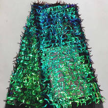 Tela de encaje de lentejuelas verdes para mujer, tela de malla bordada con lentejuelas verdes de alta calidad para vestido de noche africano, novedad de Nigeria, 2021 2024 - compra barato