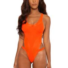 Neon One Piece Swimsuit Solid Mesh Swimear Bandage Monokini Sexy Bathing Suit High Cut Biquini Brazilian Women Swimsuit 2021 2024 - buy cheap