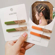 2pcs/set Japan and South Korea style colorful matte stitching wood grain hairpin simple girl duckbill clip bangs clip word clip 2024 - buy cheap