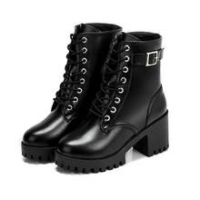 New Square Heels Women's Boots Waterproof High Heels Ladies Platform Boots Belt Buckle Fashion Women Martin Boots 2024 - buy cheap