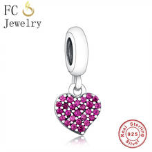 FC Jewelry Fit Original Brand Charm Bracelet 925 Silver Heart Pave Red Zircon Crystal Bead For Making Me Series Berloque 2020 2024 - buy cheap