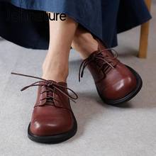 Trajnatureza sapatos femininos de couro legítimo, sapatos retrô com cadarço, feitos à mão, primavera/outono, 2021 2024 - compre barato