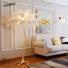 Lámpara de pie de pluma de avestruz blanca nórdica, luces de pie para sala de estar, dormitorio, decoración Interior moderna, iluminación de pie 2024 - compra barato