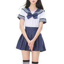 Uniformes escolares de estilo japonés para niñas, traje azul marino para mujeres, traje Sexy de color azul marino JK, conjunto de Falda plisada 2024 - compra barato