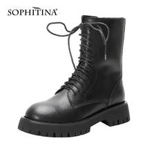 SOPHITINA Women's Boots Fashion High Quality Cow Leather Patent Leather Handmade Boots Black Zipper Platform Boots Women SO579 2024 - buy cheap