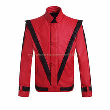 Chaqueta de cuero de MJ Michael Jackson, abrigo rojo Retro de Thriller, Colección MTV, prendas de vestir, fiesta, Cosplay, utilería de imitación #04CLSD02 2024 - compra barato
