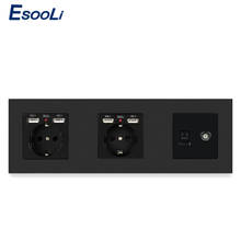 ESOOLI Plastic Panel Dual EU Standard Electric Socket with 4 USB Charging Port Female TV Jack + Internet Computer Data RJ45 2024 - buy cheap