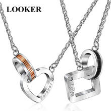 LOOKER Necklaces & Pendants Couple Necklace for Men and Women Heart and Square Paired Pendant Valentines Day Gift 2018 2024 - buy cheap