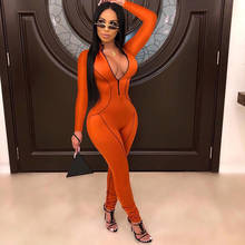 Zhangyunuo Sexy Yoga Sets Solid Sport One Piece Gym Tracksuit Workout Fitness Women High-waist Zip Skinny Solid Orange Tracksuit 2024 - buy cheap