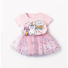 Kids Girls Clothing Sets Summer Style Brand Baby Children Clothes Suits Short Cartoon Unicorn T-Shirt+Sequins Tutu Skirt 2Pcs 2024 - buy cheap