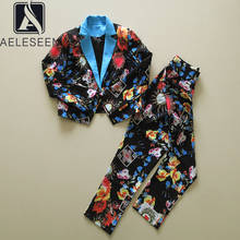 AELESEEN/модный подиумный комплект из 2 предметов; Дизайнерский блейзер с цветочным принтом в виде покера + длинные штаны; Элегантные офисные женские комплекты 2024 - купить недорого