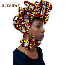 African Headwrap Earrings Hair Accessories Scarf Bonnet Ankara Wax Fabric Head Turban African Headscarf Match Print 2pcs set 2024 - buy cheap