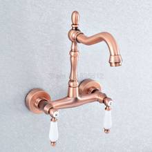 Antique Red Copper Wall Mounted Kitchen Sink Vessel Faucet Dual Ceramic Lever Swivel Spout Bathroom Basin Taps tsf902 2024 - buy cheap