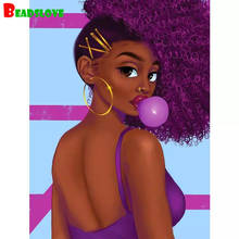 Pintura diamante 5d diy mulher africana cabelo roxo bolha de cabelo ponto cruz inteiro broca bordado mosaico artesanato kits de decoração do lar presente 2024 - compre barato