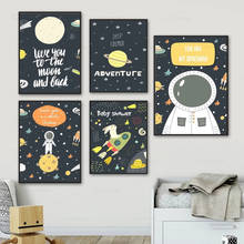 Pintura em tela para parede de astronauta, coelho, lua, planetas, desenhos animados, arte da parede, pôsters e impressões nórdicas, decoração de quarto de criança 2024 - compre barato