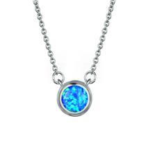 Pingente redondo azul de opala, colar simples com pingente de zircônia cúbica, círculo de colar para mulheres, presentes de aniversário, boho, joias, bijuterias 2024 - compre barato