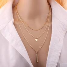 Fashion Jewelry Gold Geometry Metal sequins Long Pendant Necklaces For Women Multiple Layers Chain Necklaces Party Gift Bijoux 2024 - buy cheap