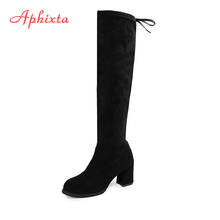 Aphixta-Botas altas hasta el muslo para mujer, botas por encima de la rodilla, cómodas, zapatos negros, invierno, 2019 2024 - compra barato