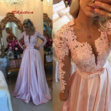 Pink Long Sleeve Lace Evening Dresses Party Plus Size Ladies Women Prom Formal Dresses Evening Gown 2024 - buy cheap