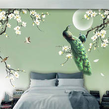 Custom Mural Wallpaper Chinese Style Hand-painted Magnolia Green Peacock Flowers Birds Photo Wall Paper Living Room TV 3D Fresco 2024 - buy cheap