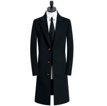 Casaco trench masculino de lã preto, manga comprida, sobretudo simples, caxemira, casaco masculino inglaterra 2024 - compre barato