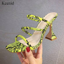 Kcenid 2020 New women slipper shoes green serpentine mules high heels woman open sandals strange heel narrow band ladies shoes 2024 - buy cheap