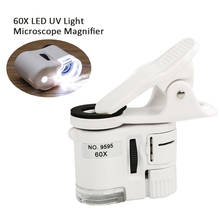 Mini microscópio para celular com iluminação uv, lente de aumento 60x led uv com prendedor para celular 2024 - compre barato