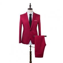 Terno masculino de cor sólida, blazer formal com lapela e bolsos, em um botão, para casamento, 2021 2024 - compre barato