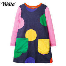 Vestido de algodão para meninas vikita, vestido infantil de manga comprida com bolinhas, vestidos para meninas, vestido de outono para crianças com bolsos 2024 - compre barato