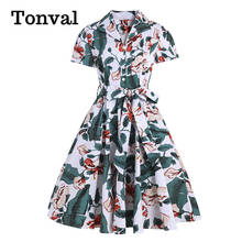Tonval-vestido Retro con cinturón para mujer, ropa Vintage de verano con cuello vuelto, botones y estampado botánico, 2021 algodón 2024 - compra barato