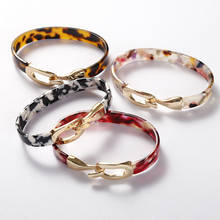 Open Buckle Leopard Print Acrylic Bangles Colorful Resin Cuff Bracelets for Women Girls Simple Style Gold Color Alloy Jewelry 2024 - buy cheap