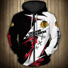 Chicago men's casual 3D zipper hoodie Stitching design red flower yellow face print Blackhawks sweatshirt 2024 - buy cheap