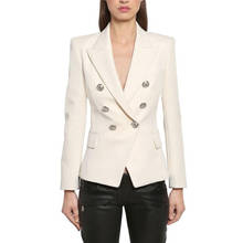 2020 Women's Blazer Thick Fabric Double-breasted Silver Button Slim White Black Blue Khaki Office Ladies Blazer Jacket Women 2024 - buy cheap