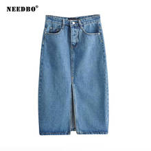 NEEDBO Women Skirts Denim Casual Summer Skirt 2020 Midi Party Jeans Skirt Knee-Length High Waist Jupe Femme Ladies Pencil Skirts 2024 - buy cheap