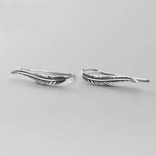 100% Real 925 Sterling Silver Vintage Feather Ear Climber Earrings Retro Long Ear Crawler Clip Earring for Women 2024 - buy cheap