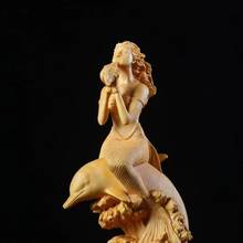 18cm Wood Mermaid Living Room Decoration Beauty Figure Statue Crafts Office Boxwood Lucky Sculpture Mermaid Home Decor 2024 - buy cheap