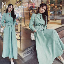 2020 Autumn Winter Elegant French Women Corduroy Dress Slim Long Female Dresses 2024 - buy cheap