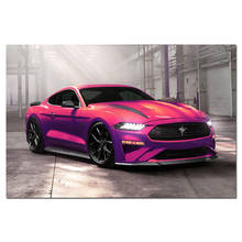 Rosa ford mustang ecoboost tela de foto do carro, músculo, carro, poster de arte da parede e impressões, pintura moderna para decoração de casa 2024 - compre barato