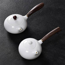 Bule de chá de cerâmica estilo japonês, com cabo de madeira de ébano, porcelana branca, bule para chá kung fu, conjunto de chá de escritório ciente 2024 - compre barato