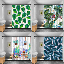 Cortina de banheiro com desenho de folhas e plantas tropicais, cortina de banheiro de poliéster à prova d'água com ganchos 2024 - compre barato