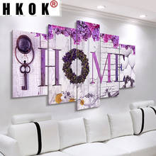 Hkok abstracto 5 painéis quadros em tela posters cópias rosa flores orquídea sofá arte da parede imagem decoração casa sala de estar sem moldura 2024 - compre barato