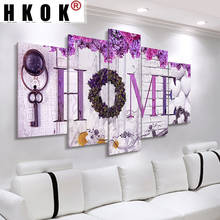 Hpak-pinturas en lienzo abstractas para decoración del hogar, carteles con impresiones de flores rosas, orquídeas, sofá, imagen artística para pared, sala de estar, sin marco, 5 paneles 2024 - compra barato