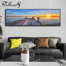 FULLCANG Sunset calm sea landscape diy 5d full square round drill diamond embroidery sale large mosaic painting decor FC3445 2024 - buy cheap