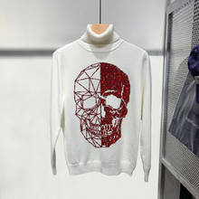 New Fashion Winter Korean Pullover Oversized Men Turtleneck Sweater Luxury Brand Skull Sweatshirt 2024 - buy cheap