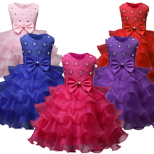 Vestido de princesa de flores para niñas, fiesta de cumpleaños de encaje para ropa elegante, boda, Navidad, Rojo 2024 - compra barato