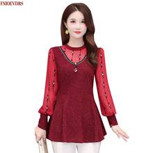 Autumn Winter Basic Wear Long Sleeve Elegant Office Lady Patchwork Sheer Mesh Dot Tunic Peplum Tops Belly Blouses 9140 2024 - buy cheap