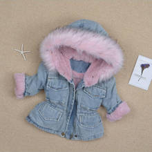 1 2 3 4 5 years Girls denim Jacket fur winter clothes children baby Coats plus velvet hooded warm coat kids winter fur Jackets 2024 - buy cheap