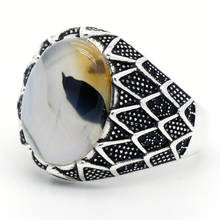 Natural ágata anel masculino 925 prata esterlina anel com grande pedra thai prata punk estilo turco jóias artesanais 2024 - compre barato